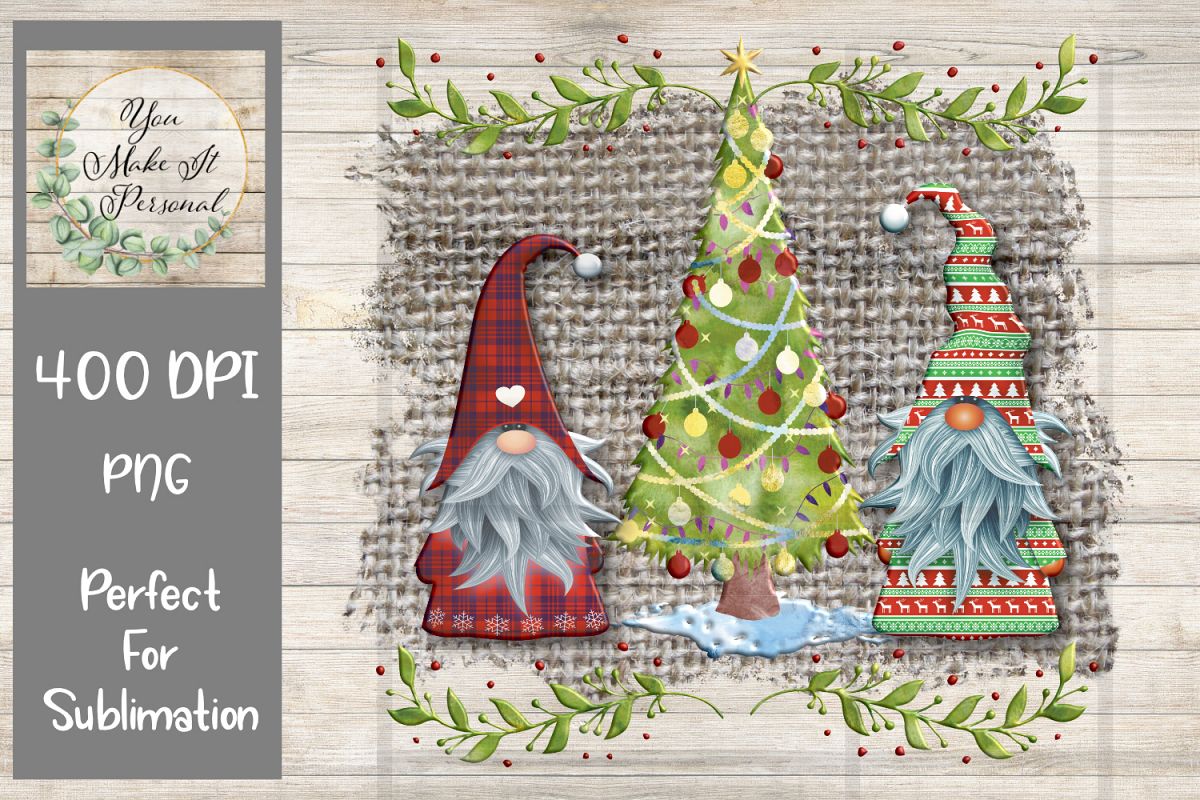 Gnome Christmas Design on Burlap Background example image 1