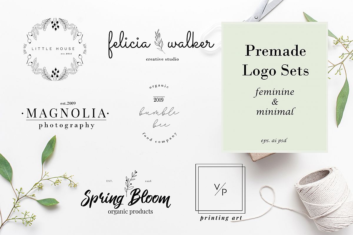 Minimal Premade Logo sets, feminine and minimal example image 1