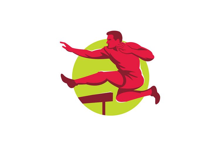 track and field athlete jumping hurdles retro example image 1