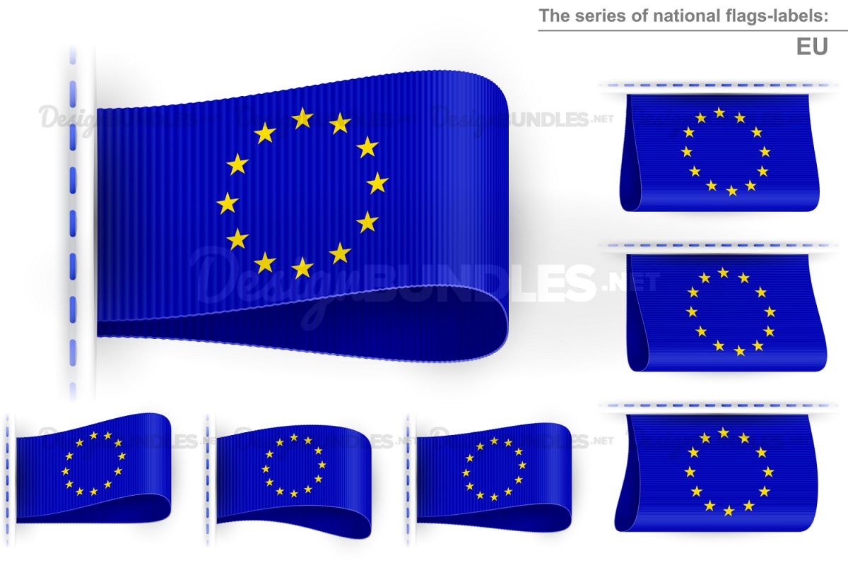 Vector Flag Tag Clothes Label Sticker Sewn Set EU Blue example image 1