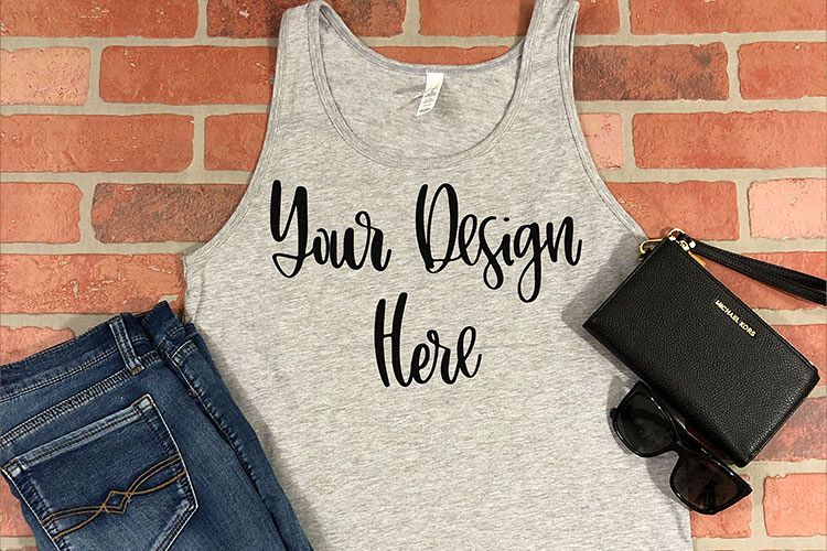 Bella 3480 Athletic Heather Grey Tank Top Mockup Photo example image 1