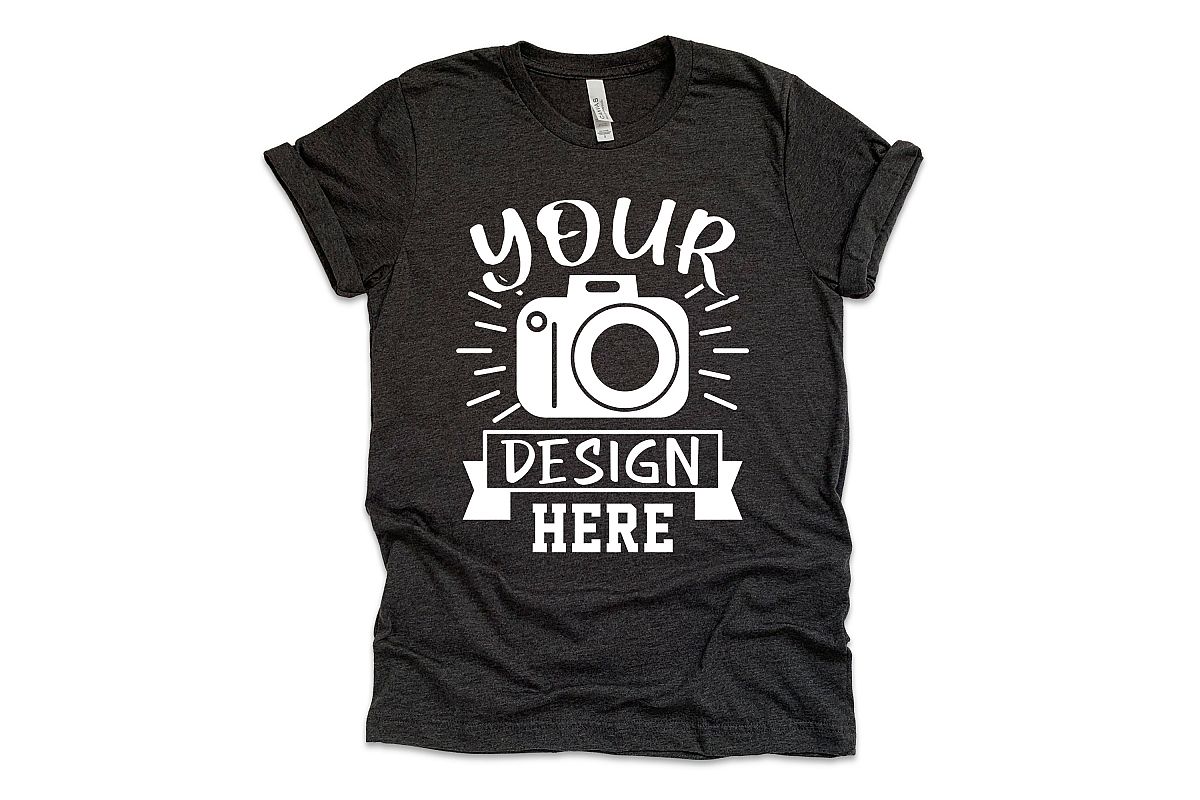 Bella Canvas 3001 Mockup, dark grey heather t-shirt mockup example image 1
