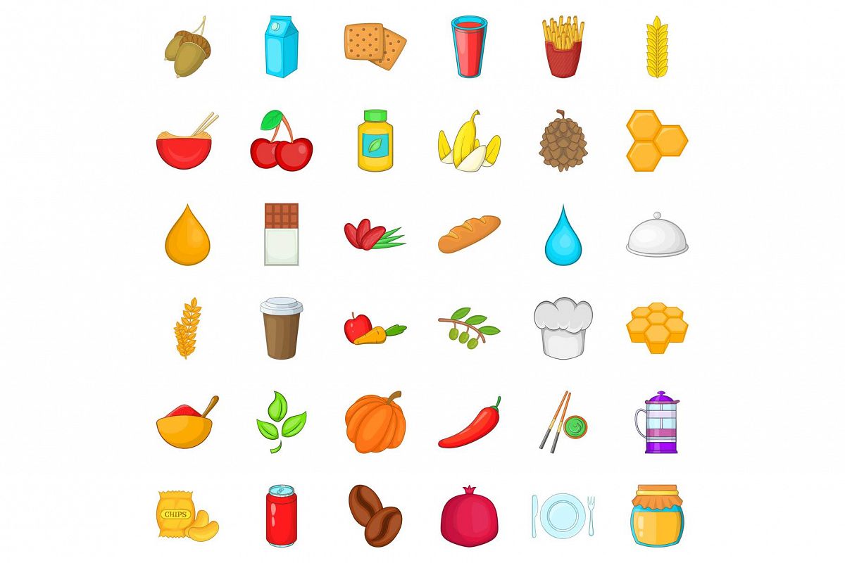 Half vegetarian icons set, cartoon style example image 1