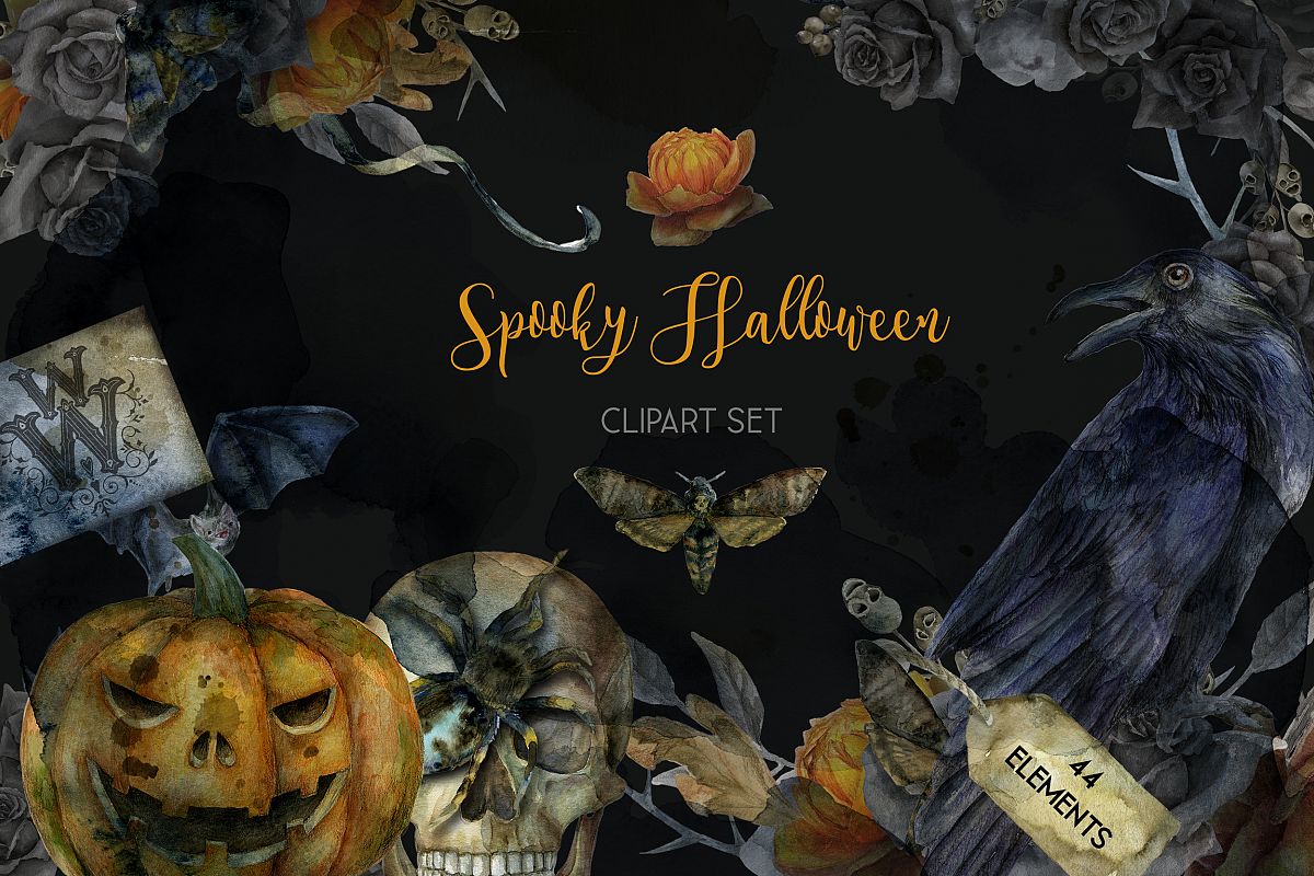 Spooky Halloween watercolor clipart graphics example image 1