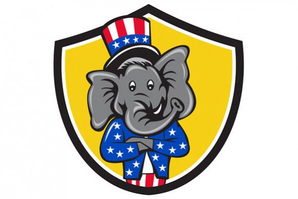 Republican Elephant Mascot Arms Crossed Shield Cartoon example image 1