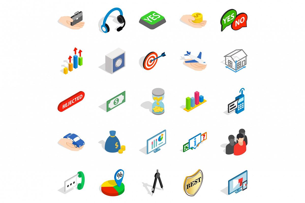 Business woman icons set, isometric style example image 1