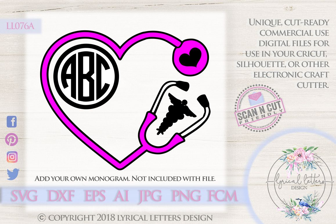 Stethoscope Monogram Frame with Caduceus SVG DXF LL076A example image 1