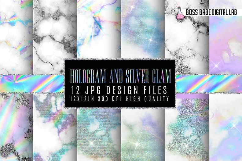 Hologram and Silver Glam Digital Papers example image 1