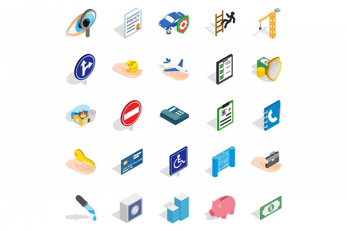 Trouble icons set, isometric style example image 1