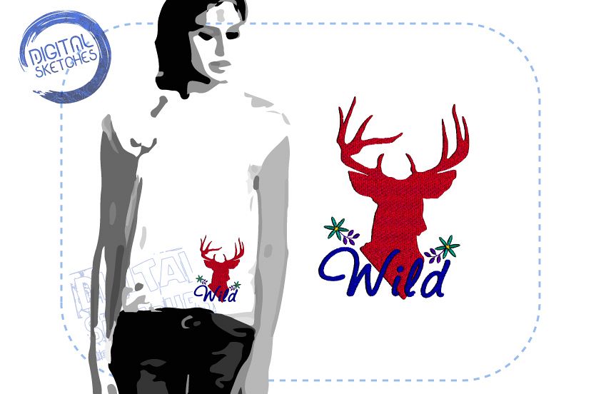 Deer Head Machine Embroidery Design Antler Flowers 2 Sizes example image 1