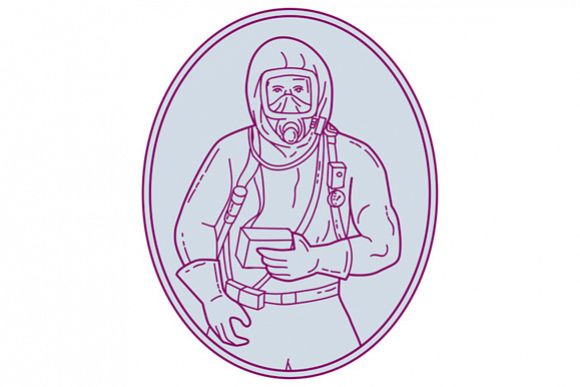 Worker Haz Chem Suit Oval Mono Line example image 1