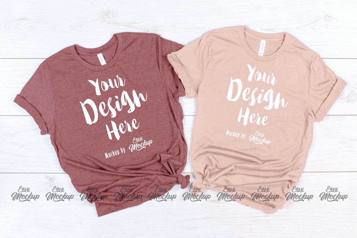 Heather Mauve Heather Peach Bella Canvas 3001 T Shirt Mockup example image 1