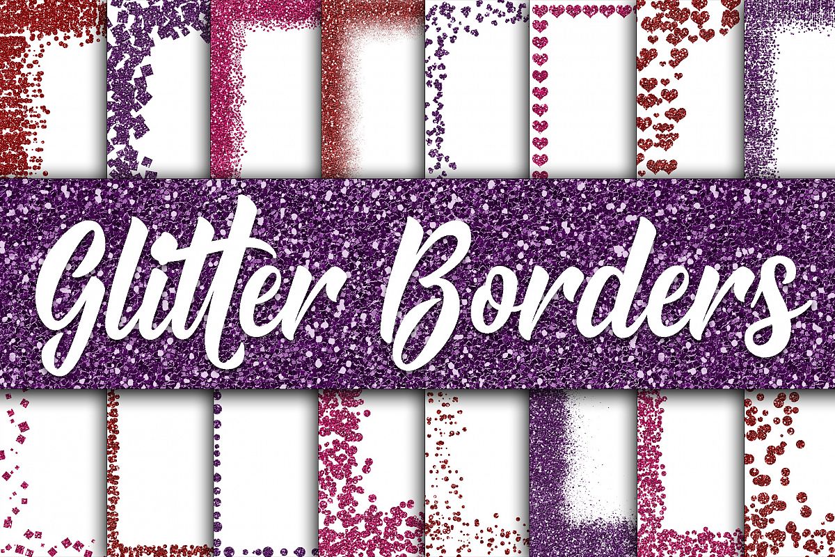 Valentine Glitter Borders Digital Paper - Includes 2 Sizes example image 1