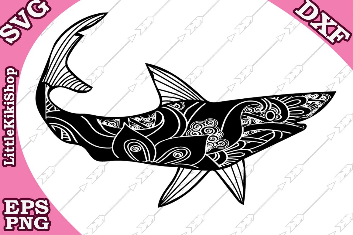 Shark Svg , Mandala Shark Svg,Zentangle Svg,Shark Cut files example image 1