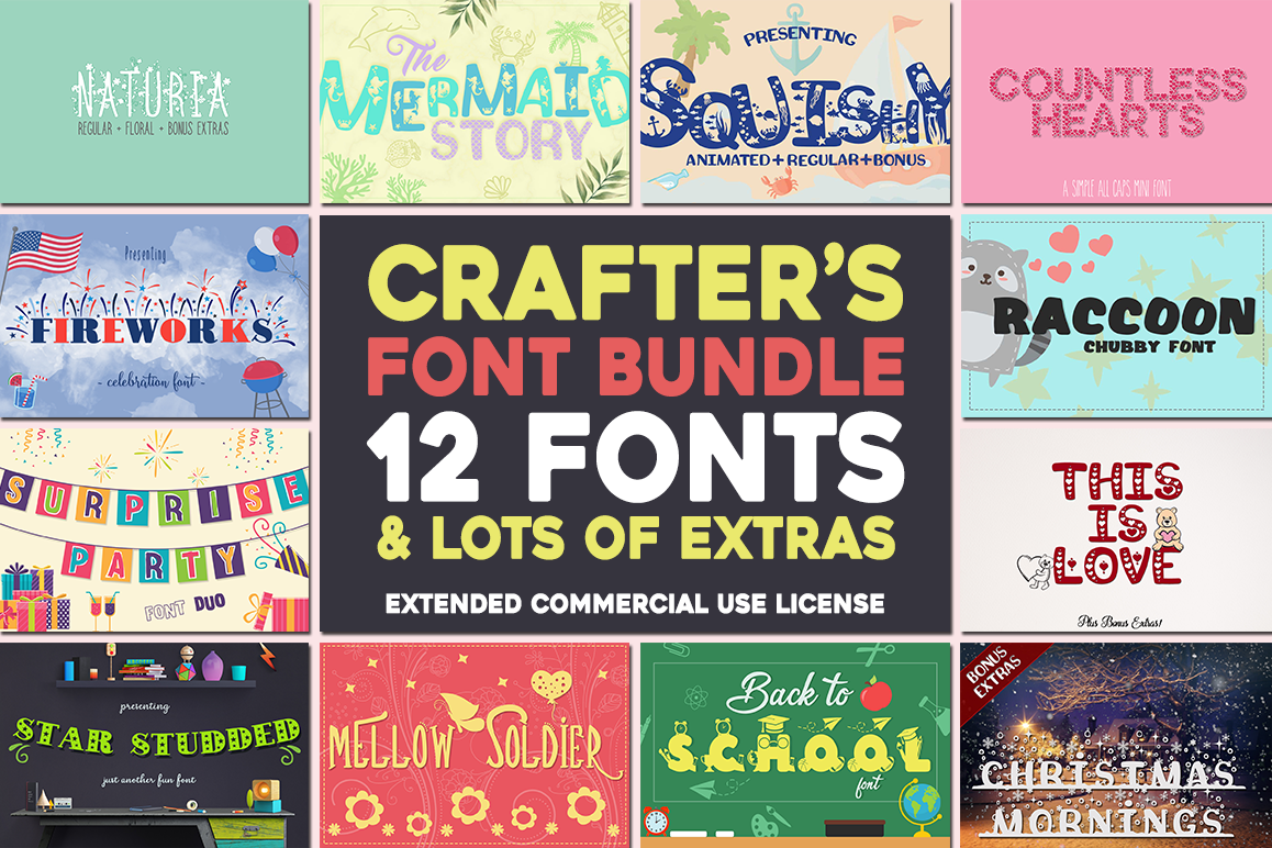 Sale! The Crafter's Font Bundle - 12 Font Families & Bonus E example image 1