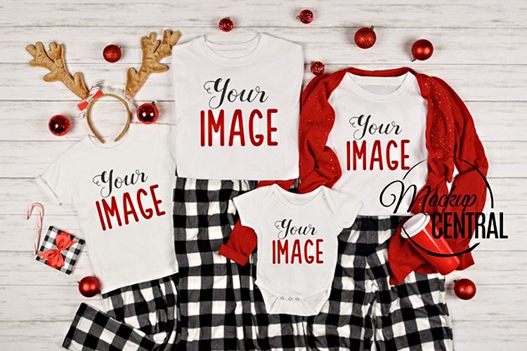Matching Family White Christmas T-Shirt Mockup Photo example image 1