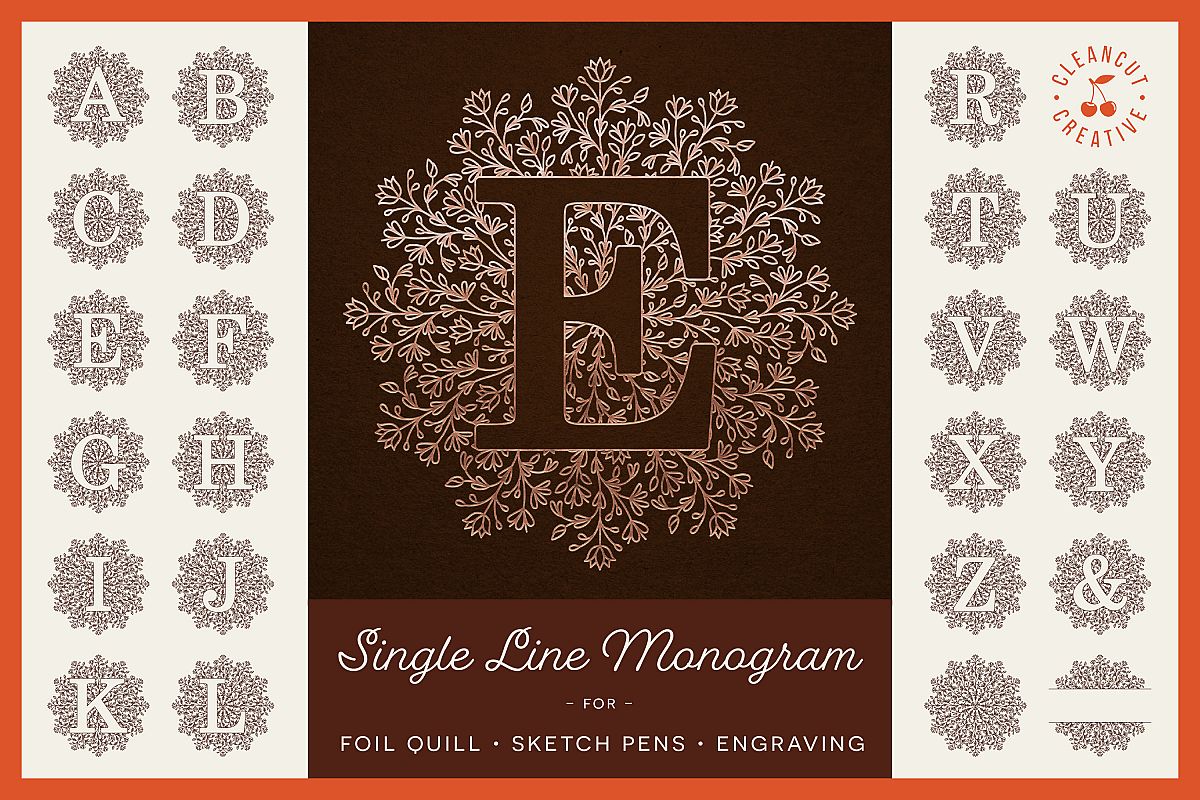 Foil Quill | Single Line | Sketch Mandala Monogram Alphabet example image 1