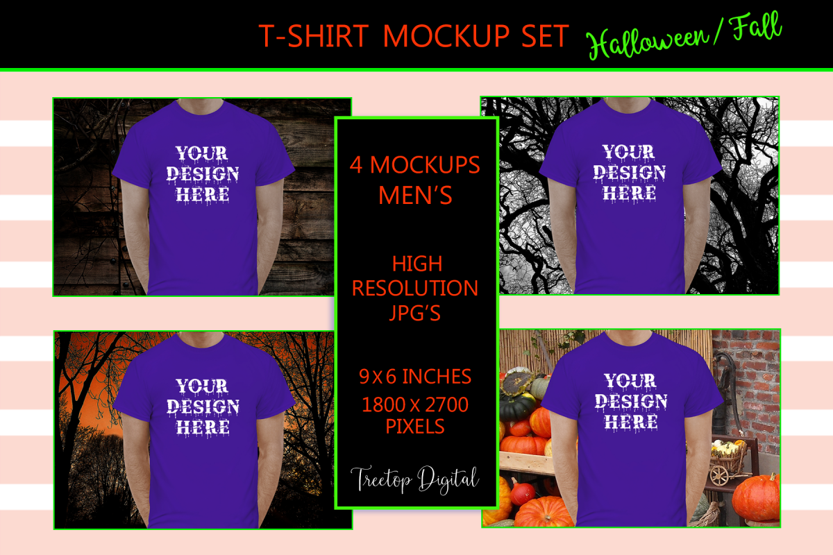 Halloween and Fall Men t-shirt Mockup Bundle, Purple tShirt example image 1