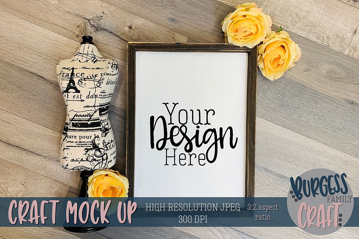 Paris inspired wood sign yellow Craft mock up |High Res JPEG example image 1