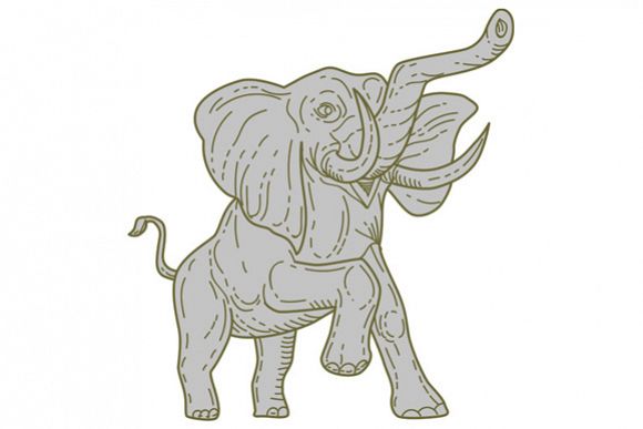 African Elephant Prancing Mono Line example image 1