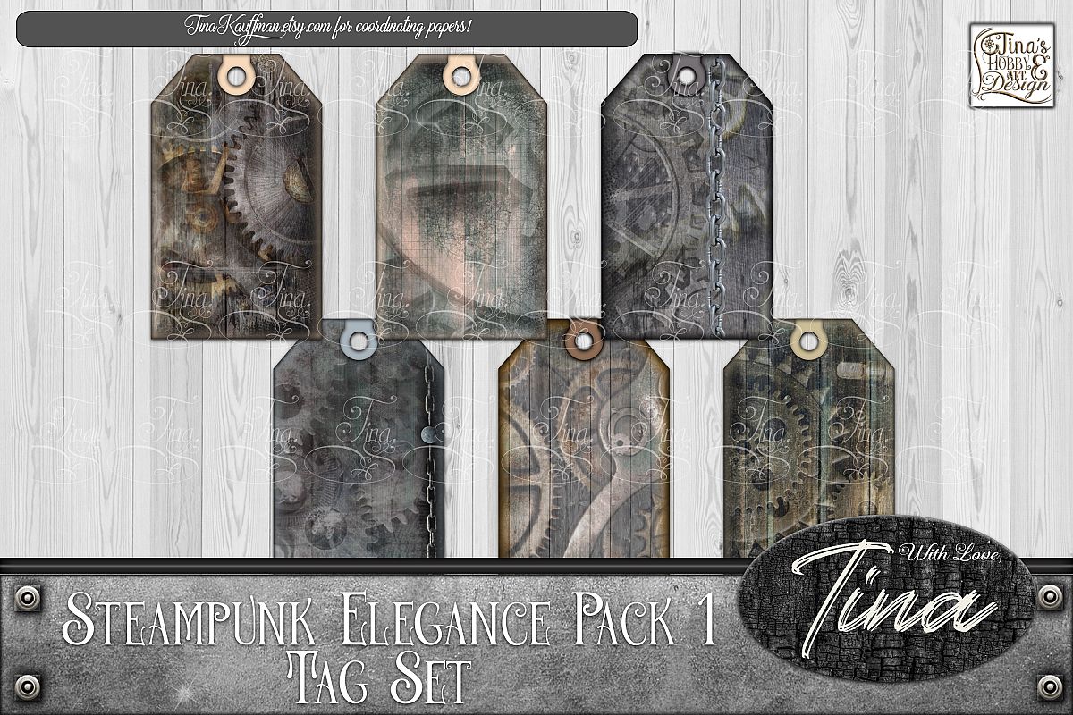 Steampunk Elegance Tags Collage Keys Gears Locks 092918SE1a example image 1