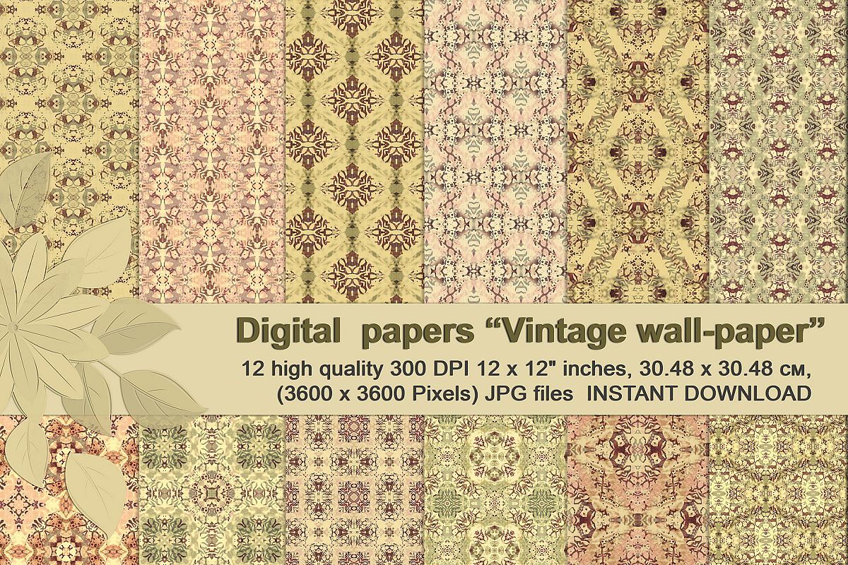 Vintage Abstract Patterns, Digital Scrapbook Paper example image 1