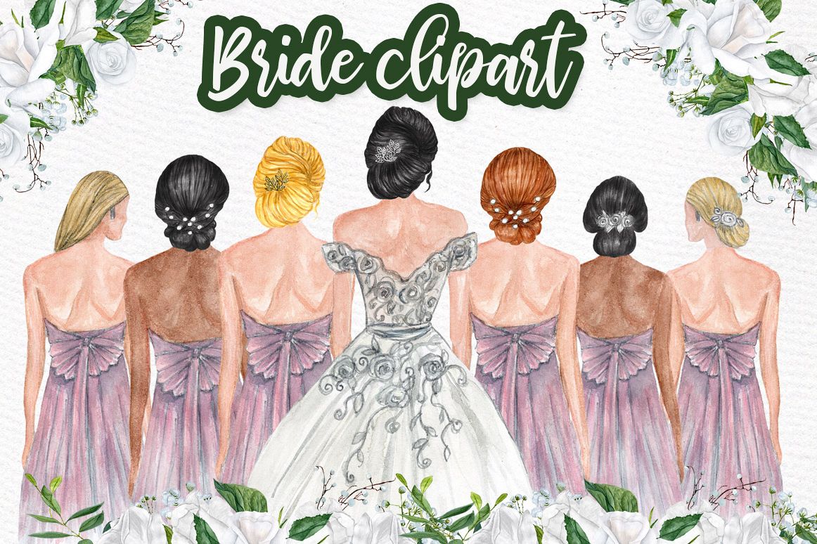 Bride and Bridesmaids clipart, Bridesmaid illustrations example image 1