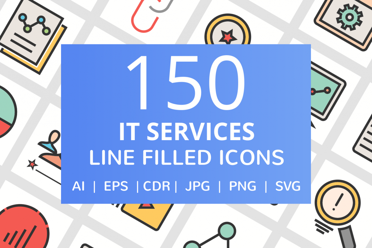 150 IT Services Filled Line Icons example image 1