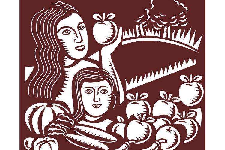 woman and child holding apple fruit vegetable example image 1
