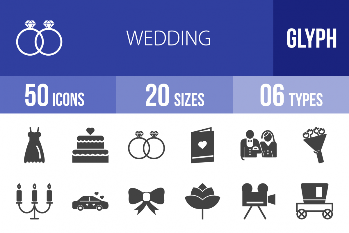 50 Wedding Glyph Icons example image 1