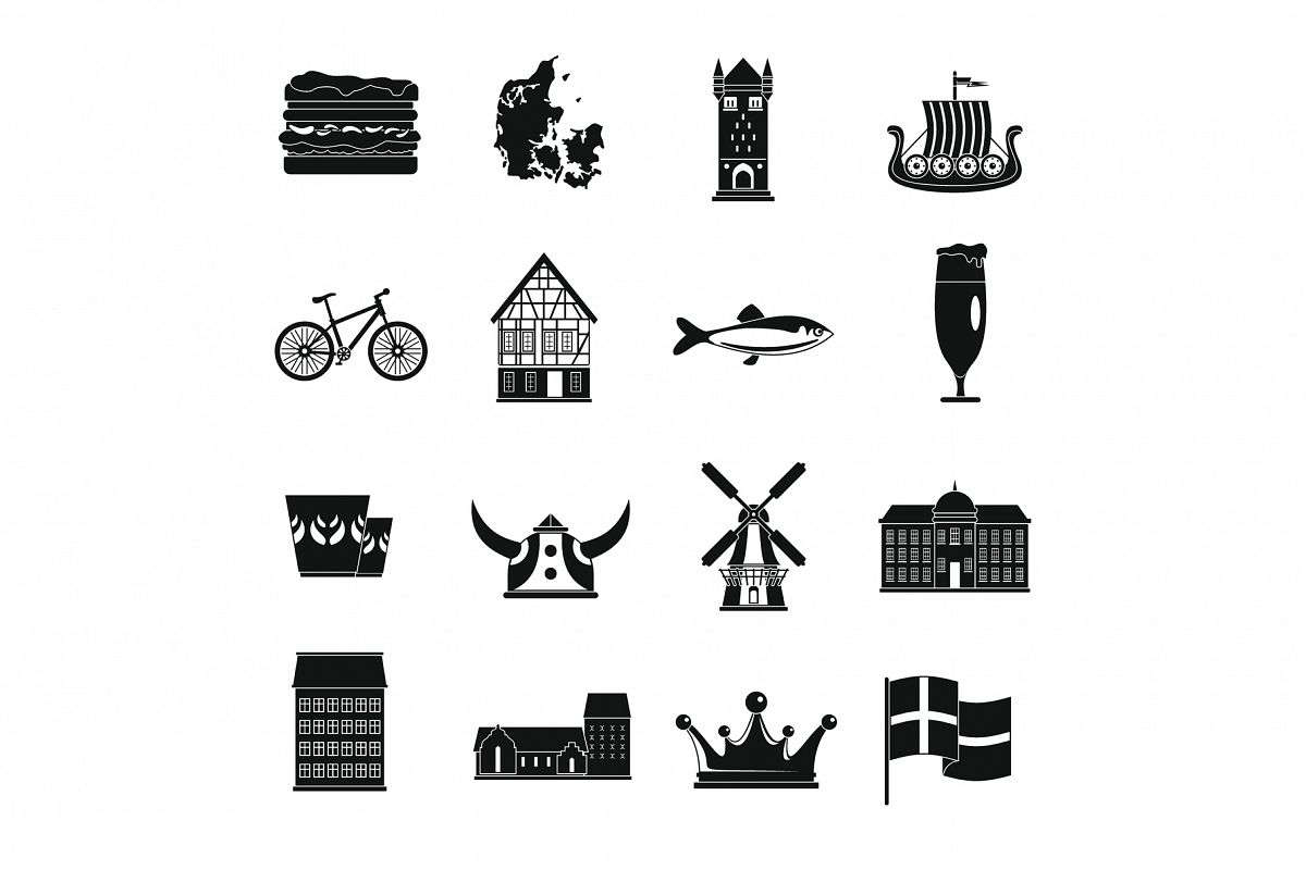 Denmark travel icons set, simple style example image 1
