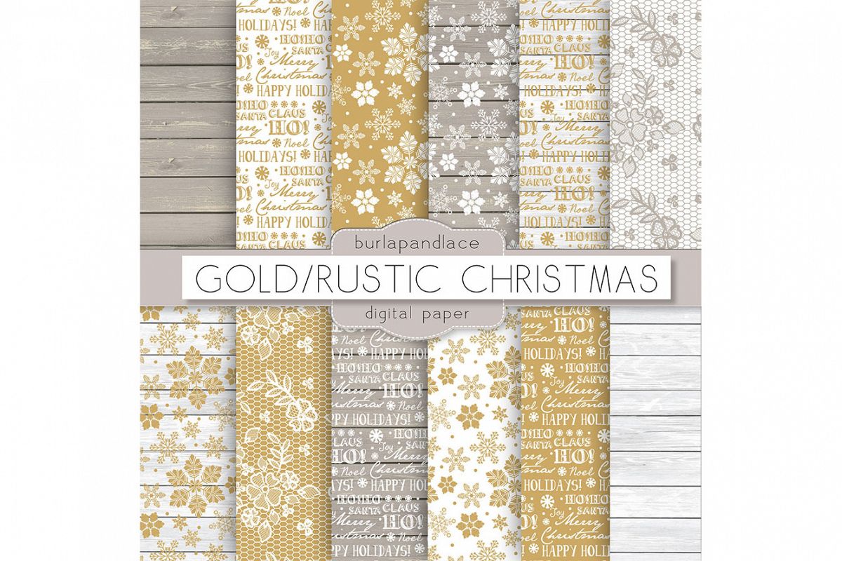 Gold snowflakes christmas digital papers example image 1