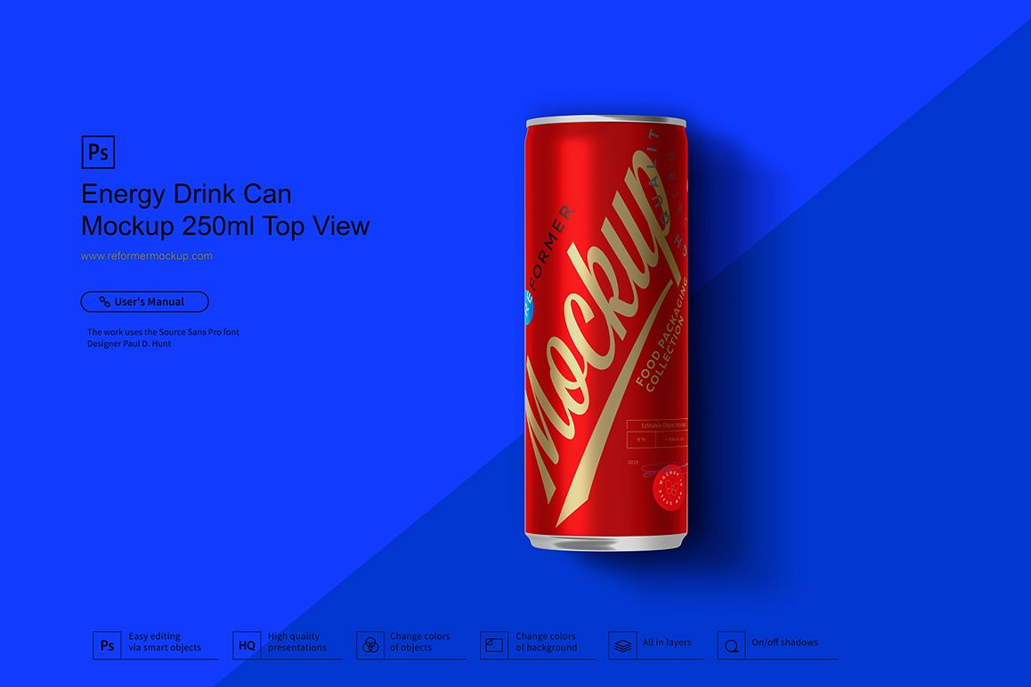 Energy Drink Can Mockup 250ml Top View example image 1