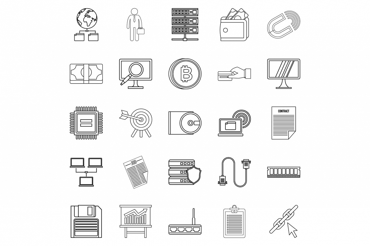 Clerk icons set, outline style example image 1