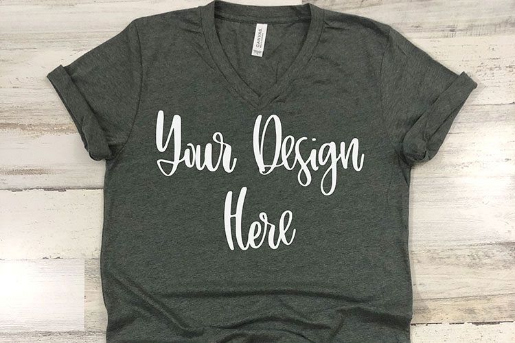 Bella 3005 Deep Heather Grey V-Neck Shirt Mockup Photo example image 1
