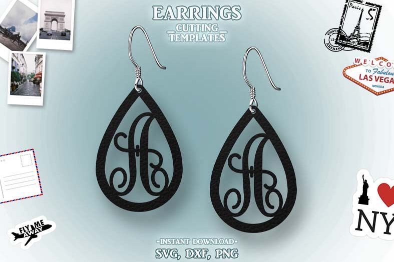 Letter A, Teardrop Monogram Earrings, SVG, Cut File, Cricut example image 1