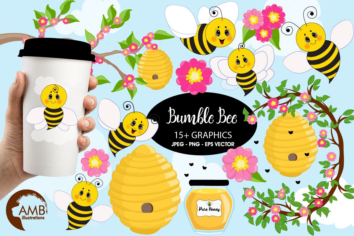 Bumble bee cliparts, Honey bee cliparts, graphics, illustrations AMB-1053 example image 1
