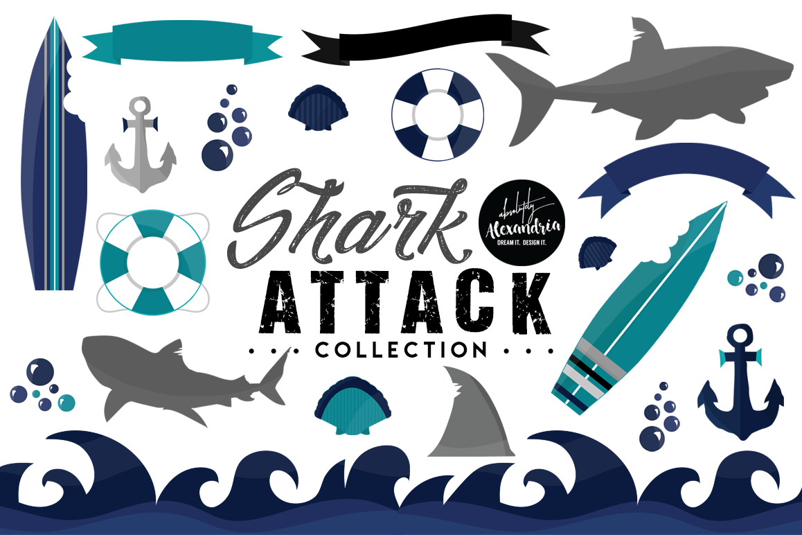 Shark Attack Clipart Graphics & Digital Paper Patterns Bundle example image 1