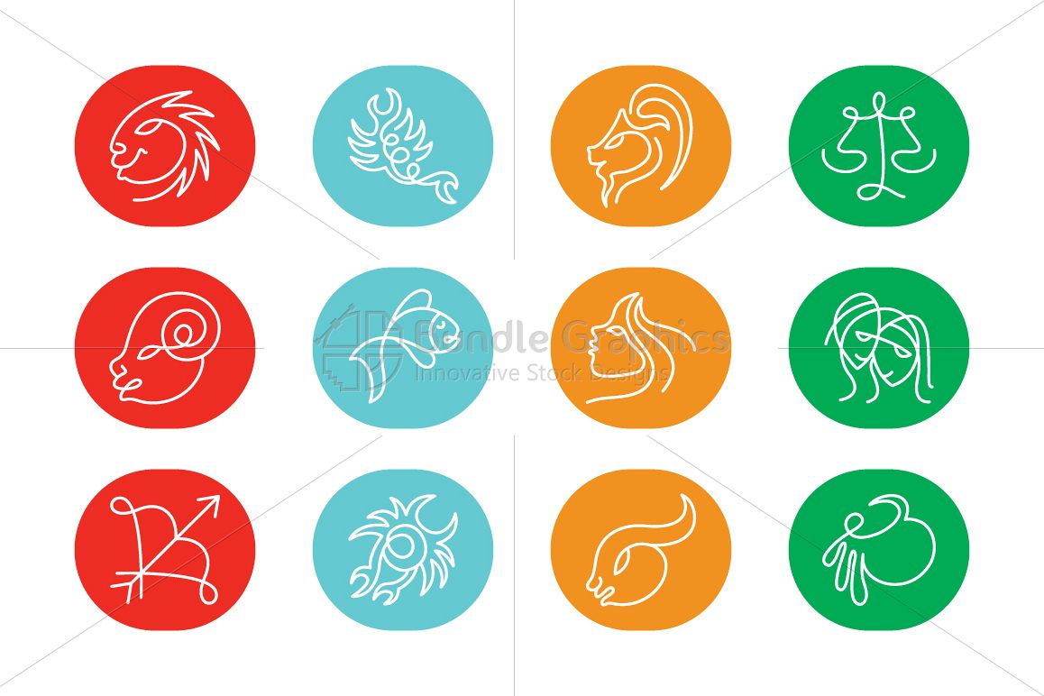 Linear Style Zodiac Signs - Icon Set example image 1