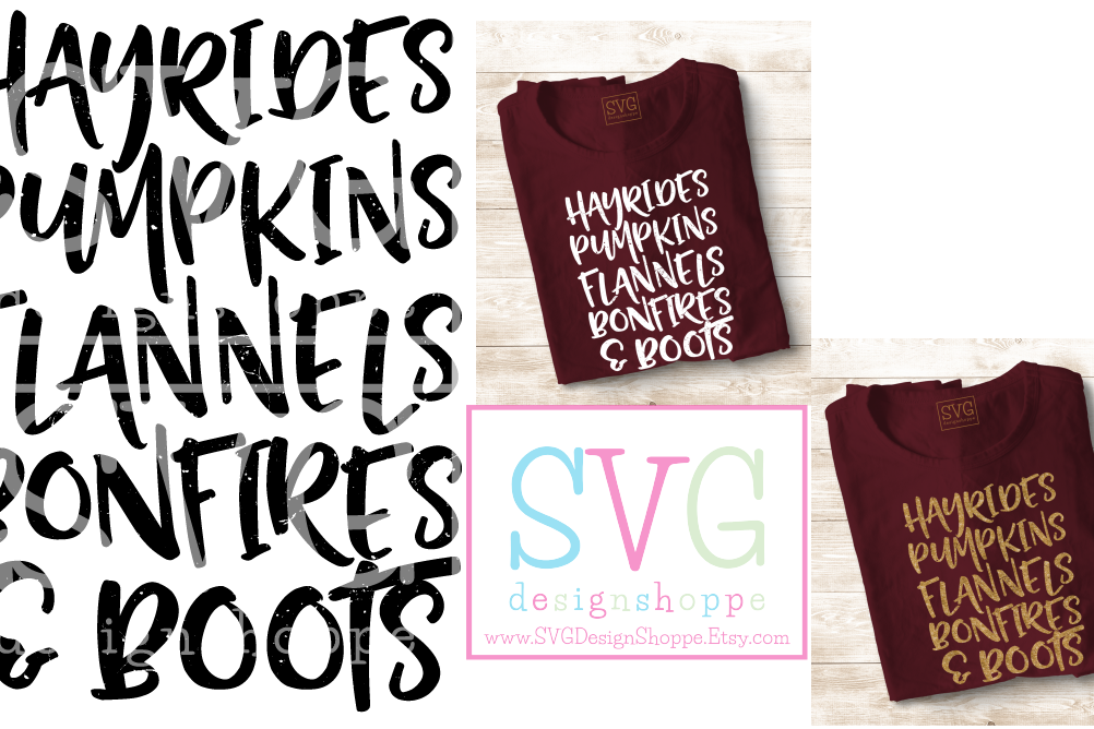 Fall Things Distressed SVG File, Hayrides, Pumpkins, Flannels, Iron On Decals, dxf for Cricut, Svg Files, svg For Cricut, SVG for Silhouette example image 1