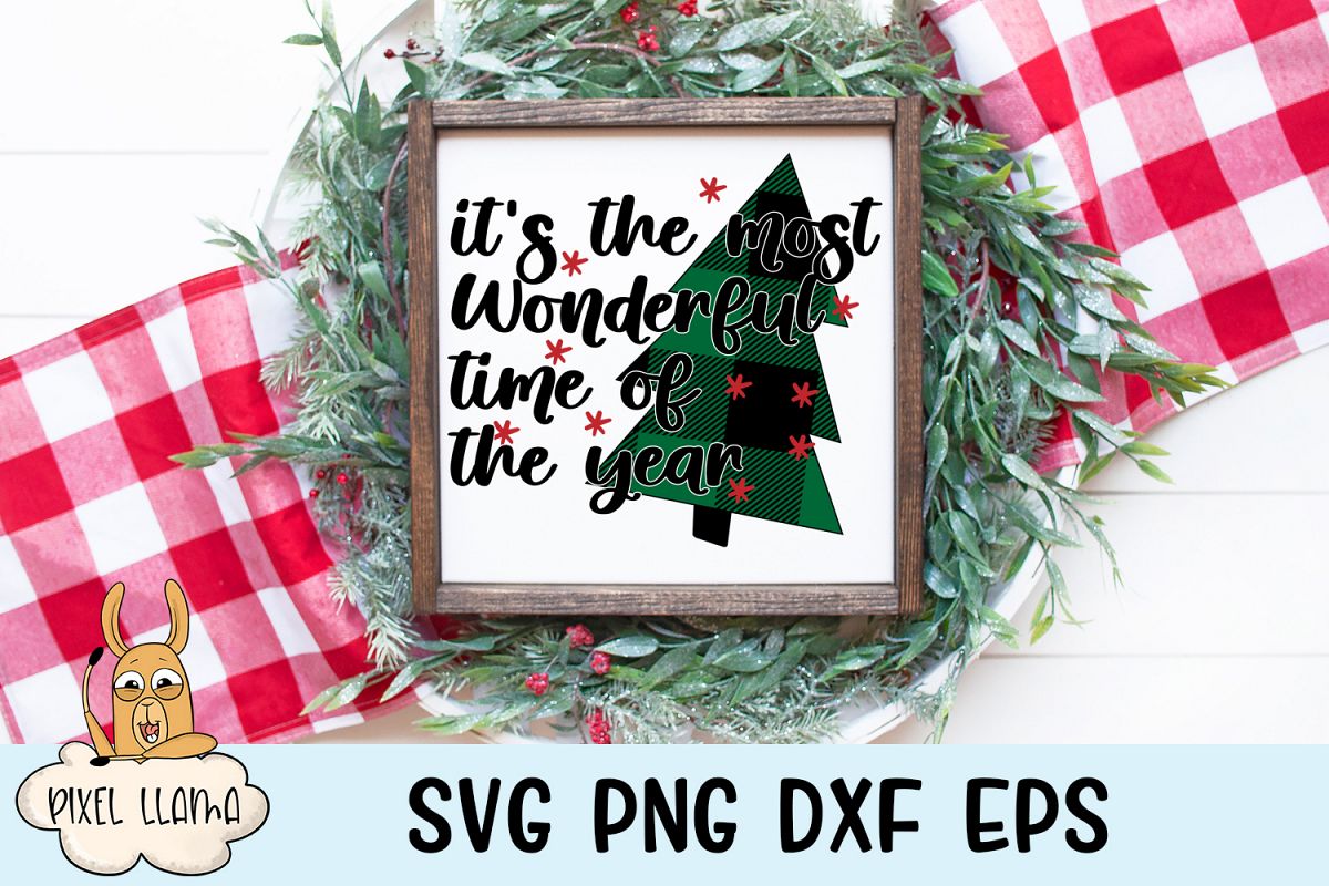 Most Wonderful Time Of The Year Plaid Christmas SVG example image 1