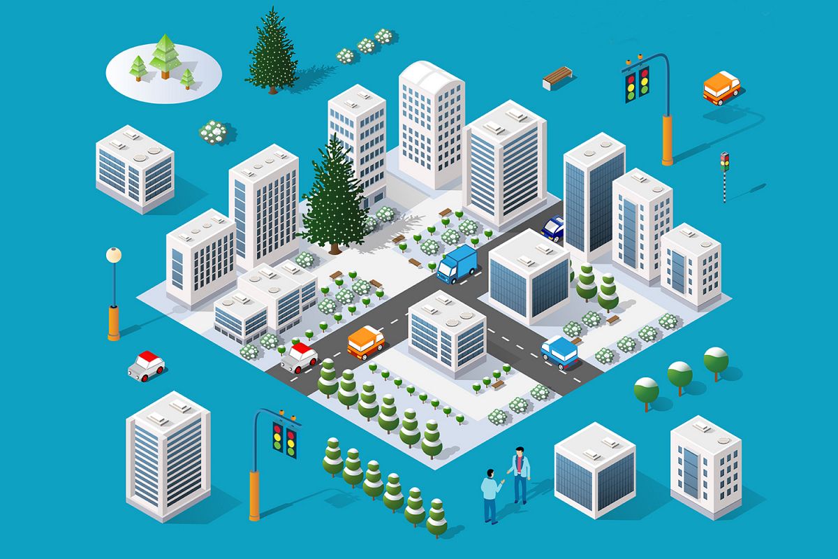 Winter city isometric city example image 1