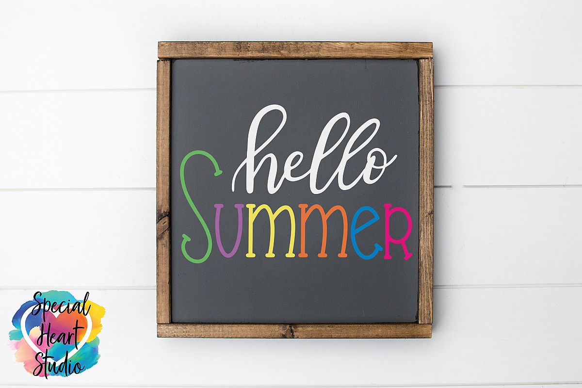 Hand lettered Hello Summer SVG - Home decor, sign, pillow example image 1