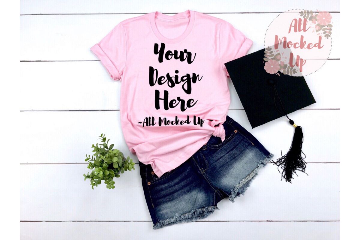 Bella Canvas 3001 PINK Shirt Mock Up - Graduation Theme 3/19 example image 1