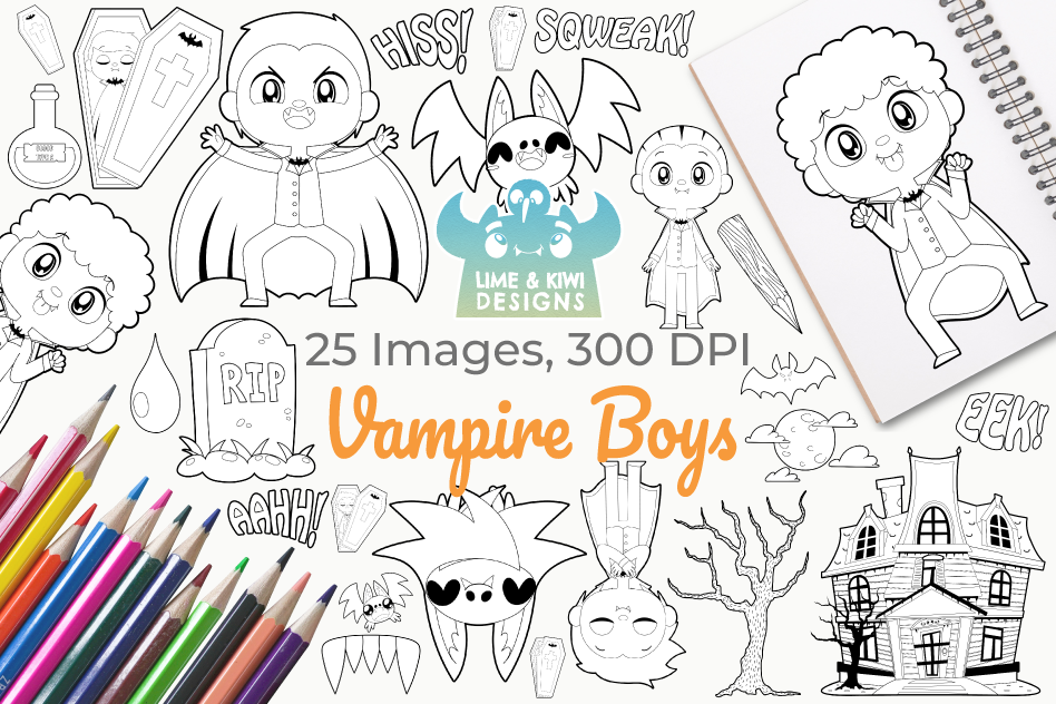 Vampire Boys Digital Stamps example image 1