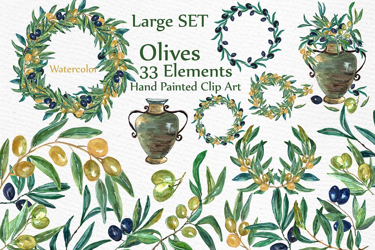 Watercolor Olive clip art set example image 1