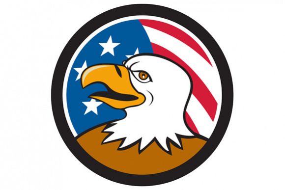 Bald Eagle Head Smiling USA Flag Circle Cartoon example image 1