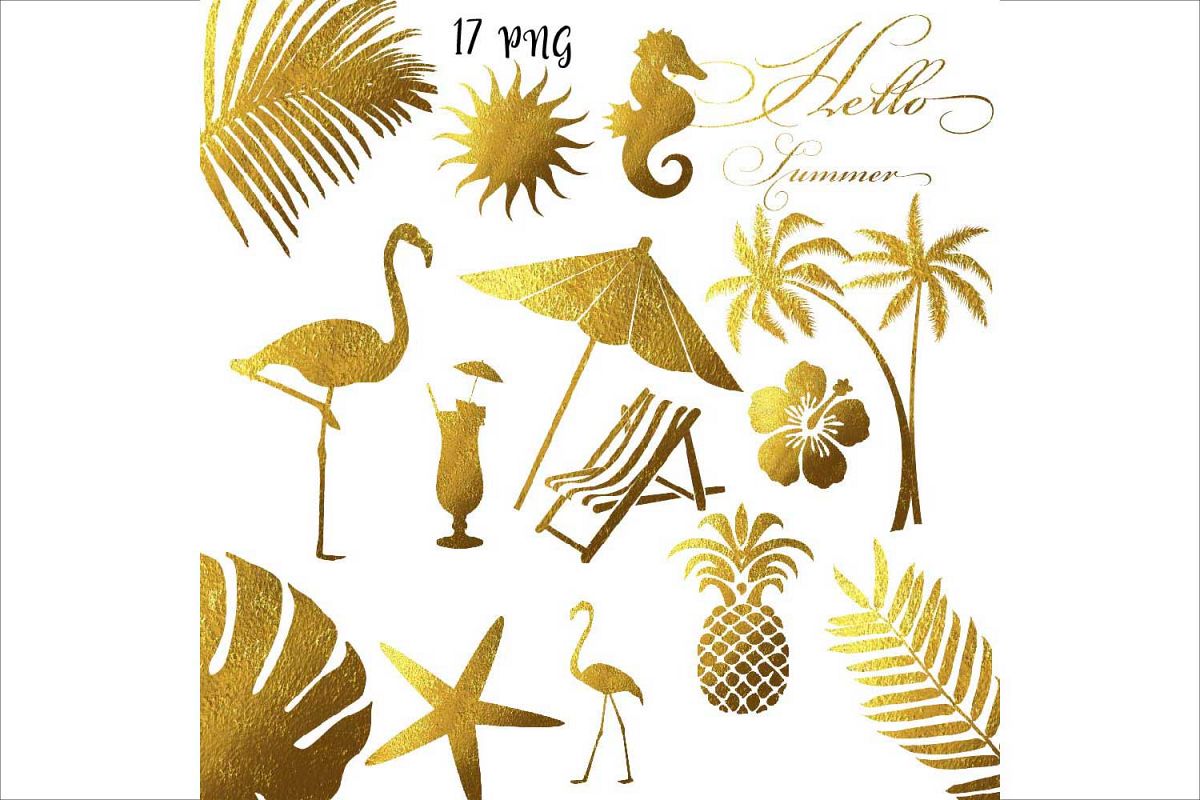 Gold Foil Summer Clipart example image 1