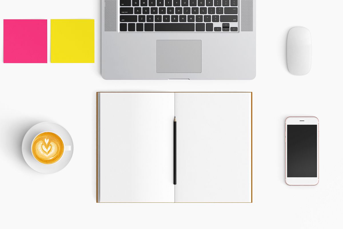 Modern workplace. Top view. Flat lay style. 25 example image 1