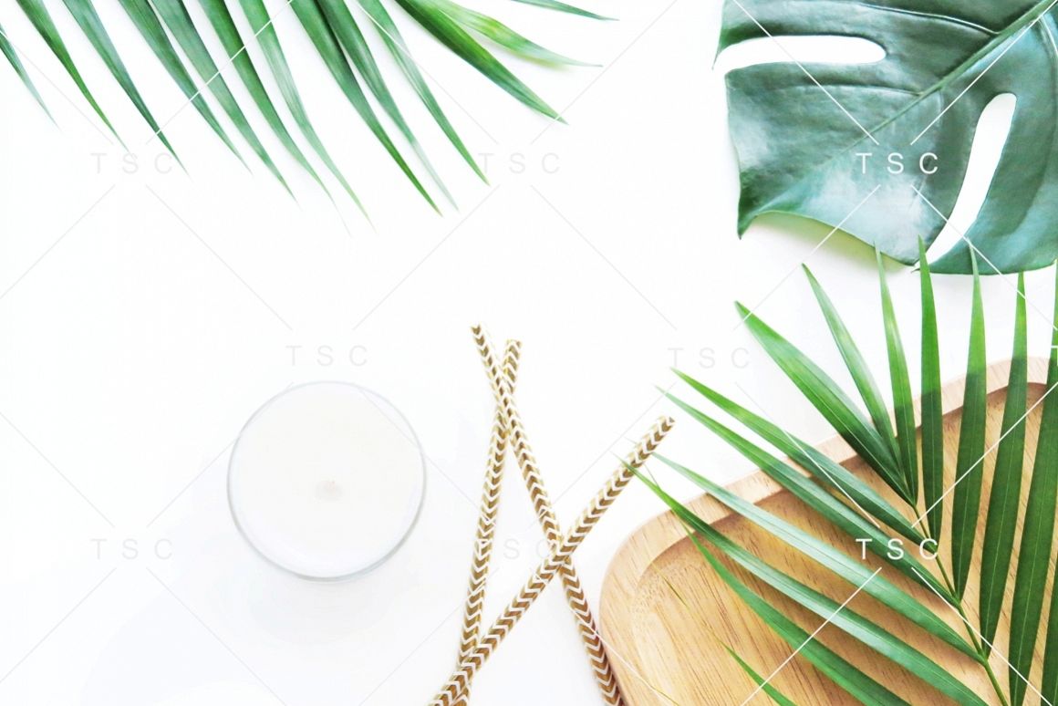 Tropical Leaves and Candle Stock Photo example image 1
